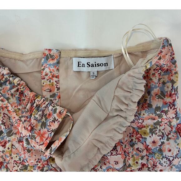 En Saison women's Pink White Green Floral Cross Halter Midi Dress Size Small - Picture 3 of 5